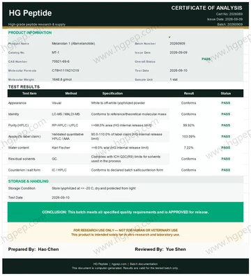 Melanotan 1 (Afamelanotide) COA